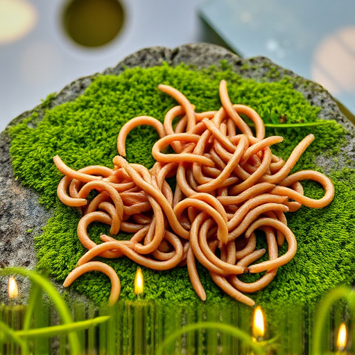 Mealworms scattered on mossy stone perch