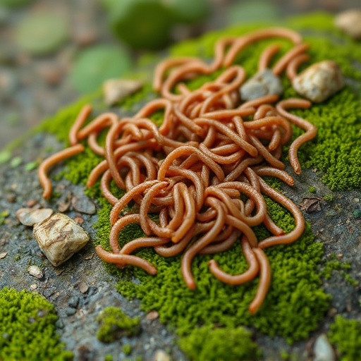 Mealworms scattered on mossy stone perch