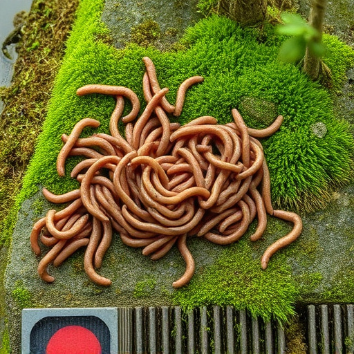 Mealworms scattered on mossy stone perch