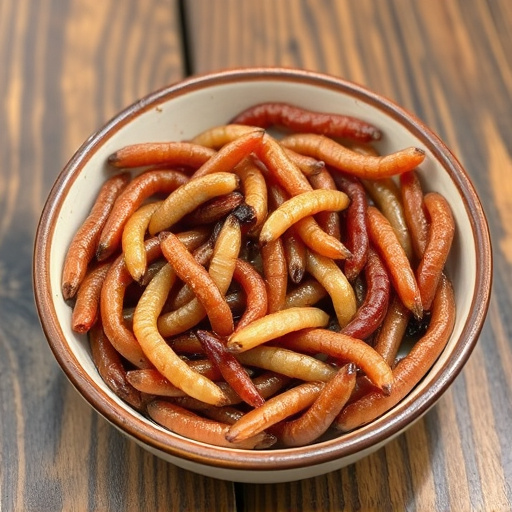 Mealworms served in shallow dish