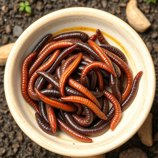 Mealworms served in shallow garden dish