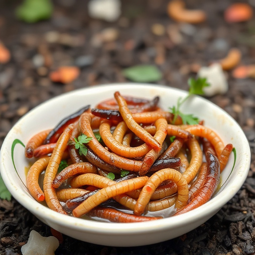 Mealworms served in shallow garden dish