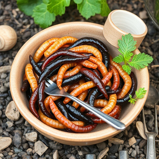 Mealworms served in shallow garden dish