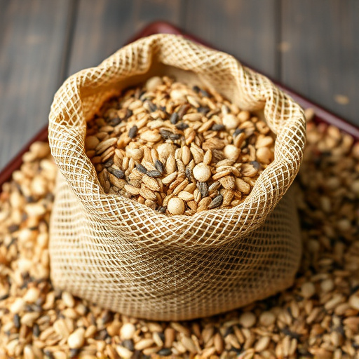 Mesh bag filled with birdseed mix