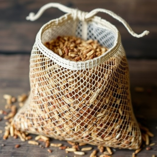 Mesh bag filled with birdseed mix