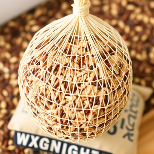 Mesh bag filled with birdseed mix