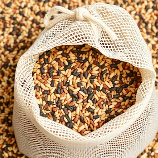 Mesh bag filled with birdseed mix