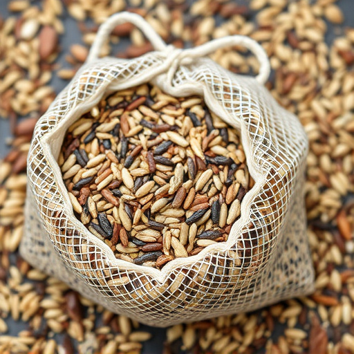 Mesh bag filled with birdseed mix