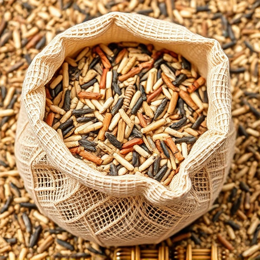 Mesh bag filled with birdseed mix
