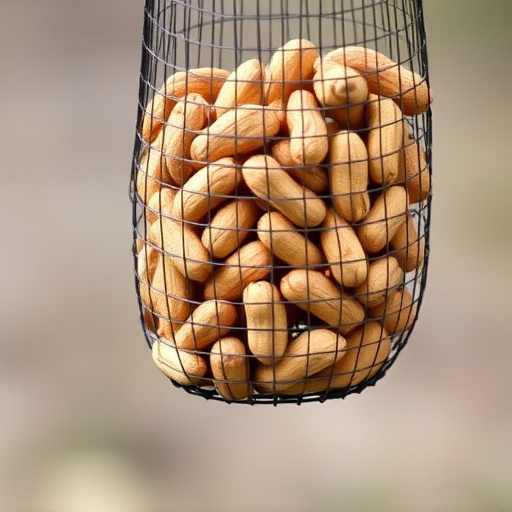 Mesh feeder filled with whole peanuts