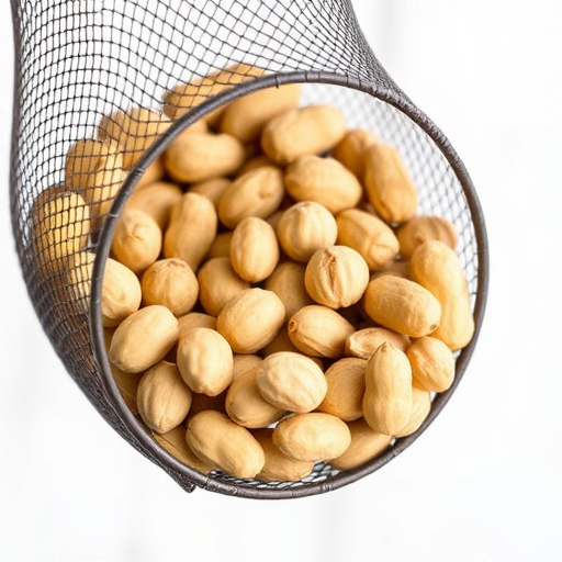 Mesh feeder filled with whole peanuts