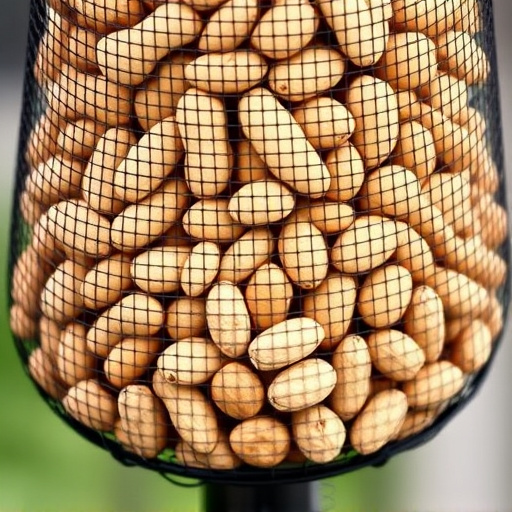 Mesh feeder filled with whole peanuts