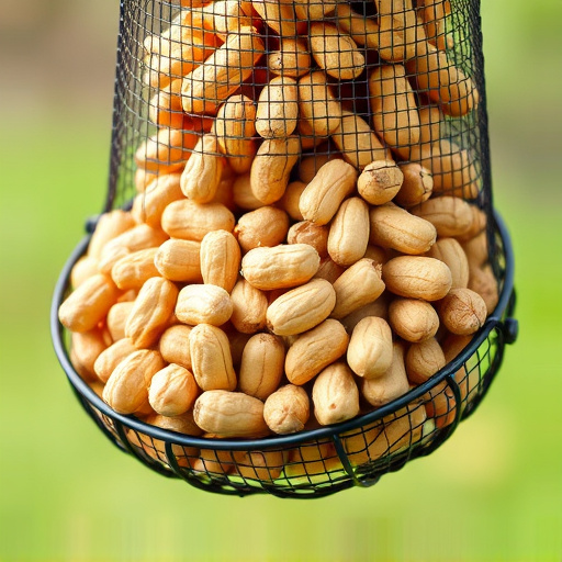 Mesh feeder filled with whole peanuts