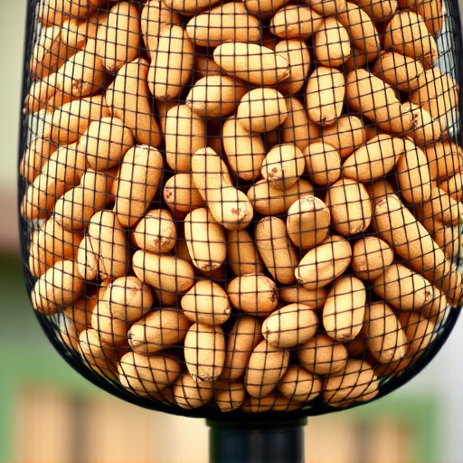 Mesh feeder filled with whole peanuts