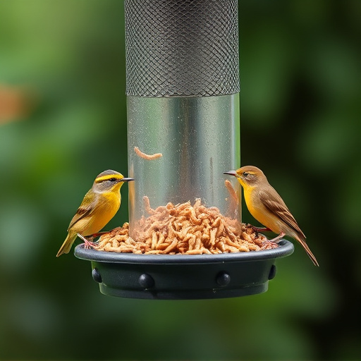 Mesh feeder with wrens and mealworms