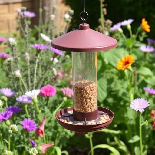 Mess-free tube feeder in garden setting