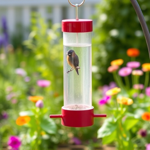Mess-free tube feeder in garden setting