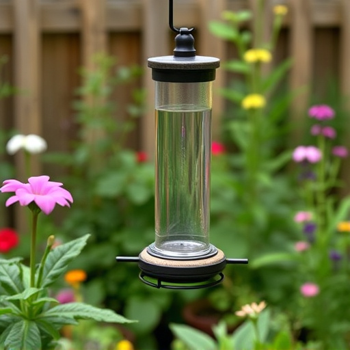 Mess-free tube feeder in garden setting