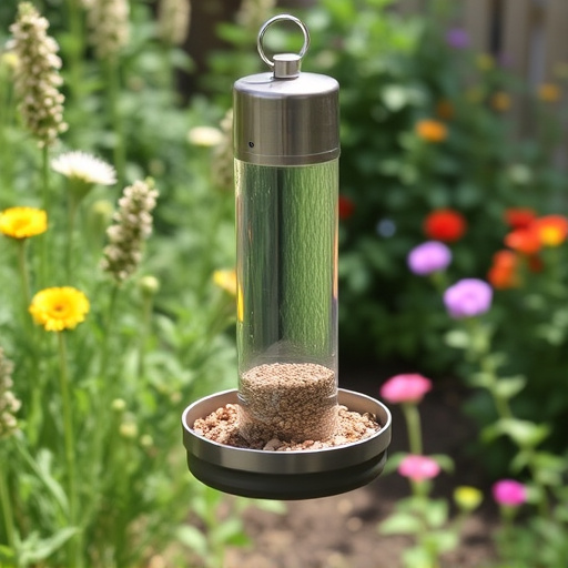 Mess-free tube feeder in garden setting