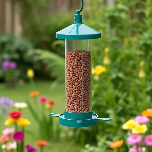 Mess-free tube feeder in garden setting
