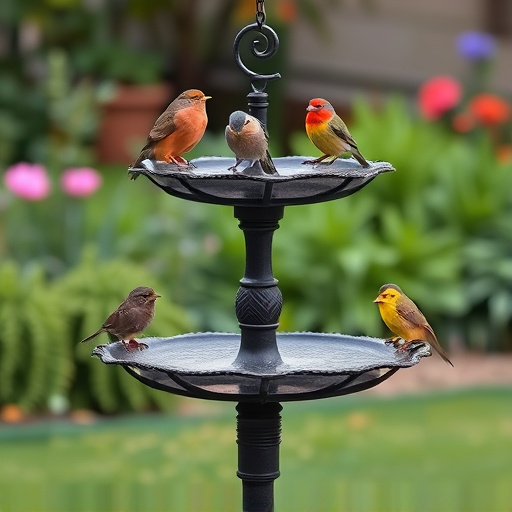 Metal bird bath with multiple birds