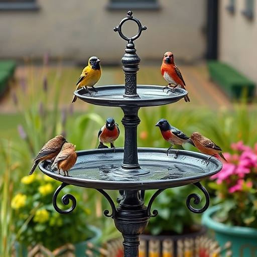 Metal bird bath with multiple birds