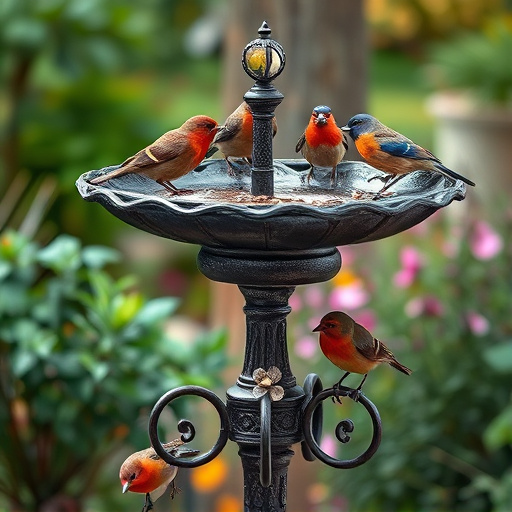 Metal bird bath with multiple birds