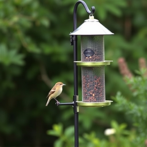 Metal bird feeder pole with hanging trays