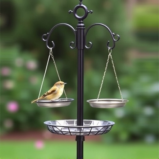 Metal bird feeder pole with hanging trays