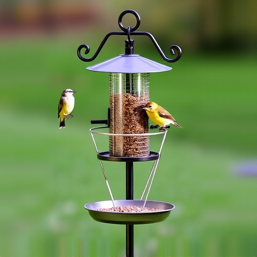 Metal bird feeder pole with hanging trays