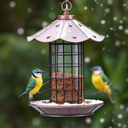 Metal bird feeder resisting harsh weather