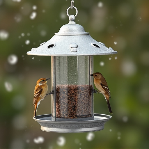 Metal bird feeder resisting harsh weather
