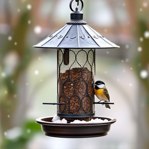 Metal bird feeder resisting harsh weather