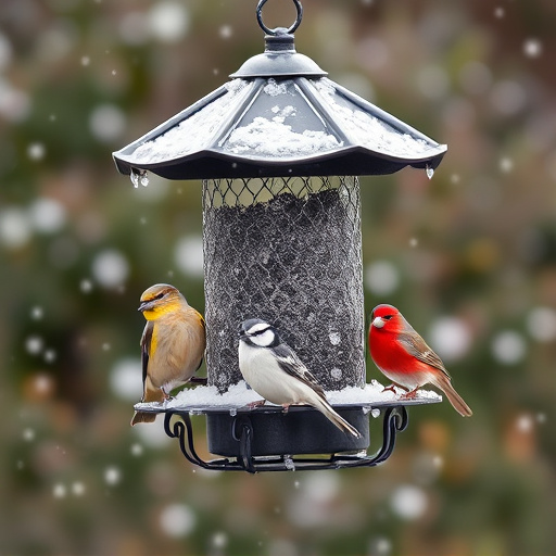 Metal bird feeder resisting harsh weather