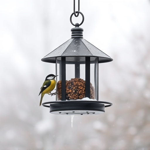 Metal bird feeder resisting harsh weather