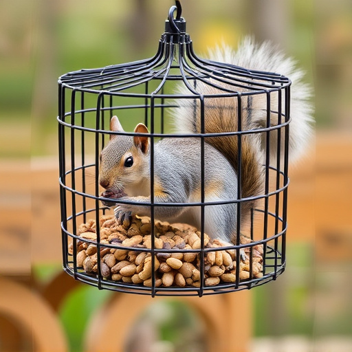Metal cage preventing squirrels eating seeds