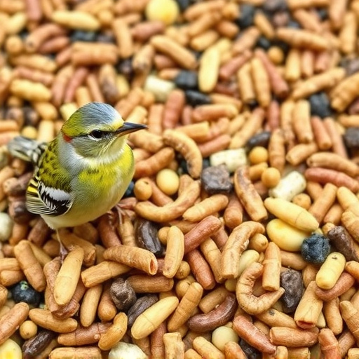 Mixed bird feed with added mealworms