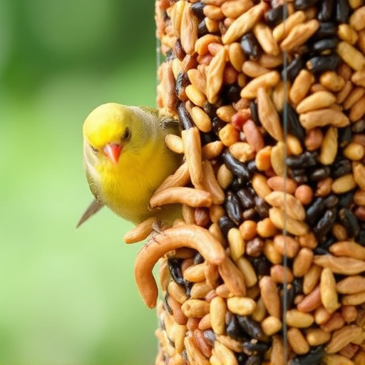 Mixed bird feed with added mealworms