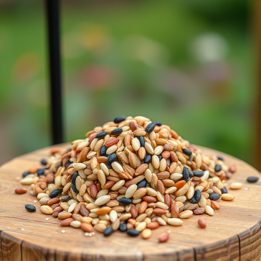 Mixed seed blend on wooden bird table
