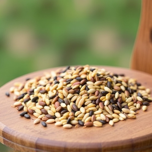 Mixed seed blend on wooden bird table