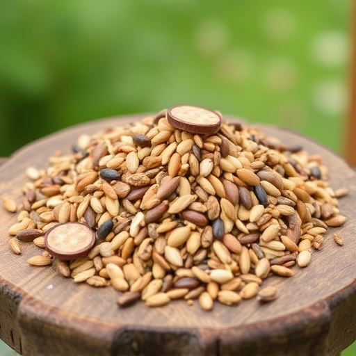 Mixed seed blend on wooden bird table