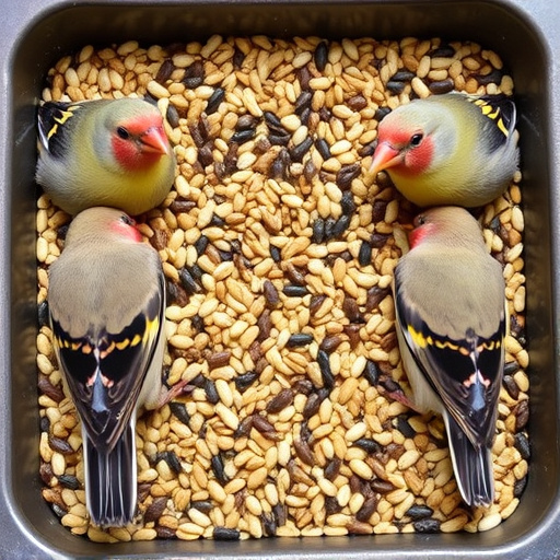 Mixed seed in shallow tray for finches