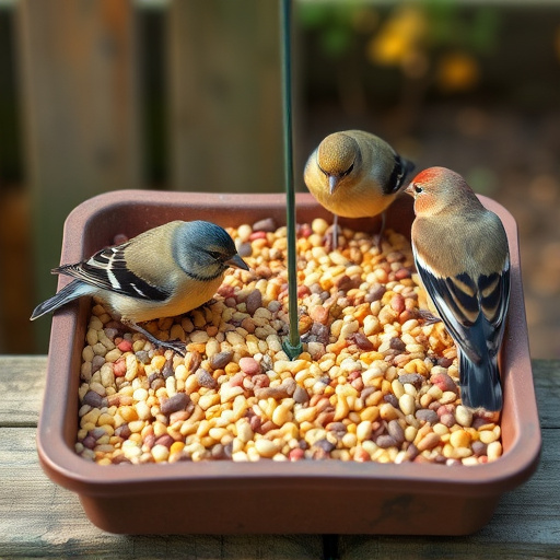 Mixed seed in shallow tray for finches