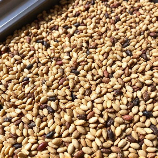 Mixed seed scattered on feeding tray