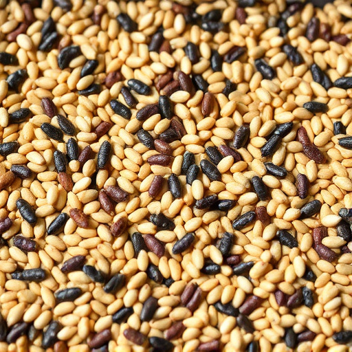 Mixed seed scattered on feeding tray