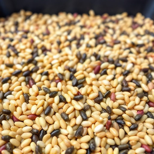 Mixed seed scattered on feeding tray
