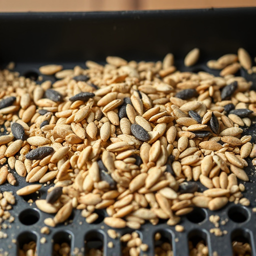 Mixed seed scattered on feeding tray