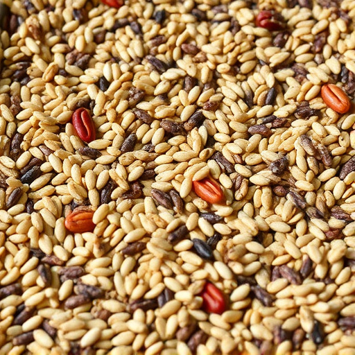 Mixed seed scattered on feeding tray