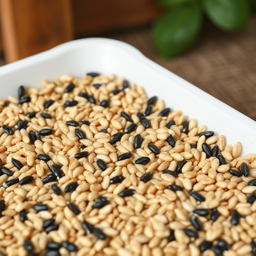 Mixed seed scattered on feeding tray
