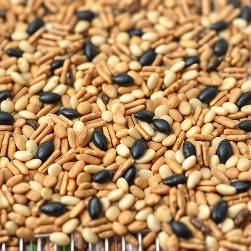 Mixed seed scattered on feeding tray